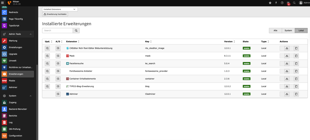 Installieren Erweiterungen