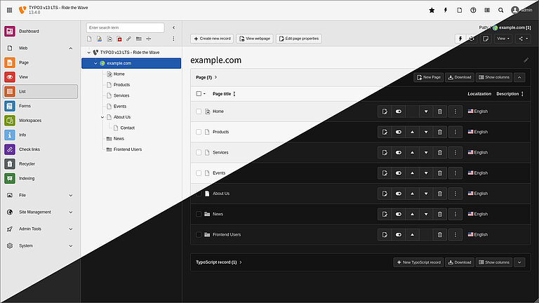 TYPO3 V13 light dark mode TYPO3 V13 light dark mode