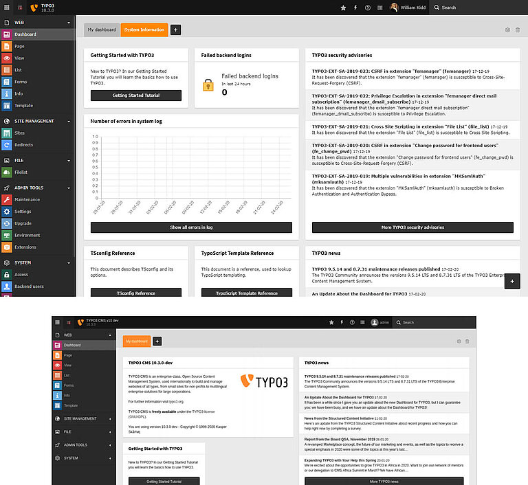 TYPO3 v10 Dashboard TYPO3 v10 Dashboard