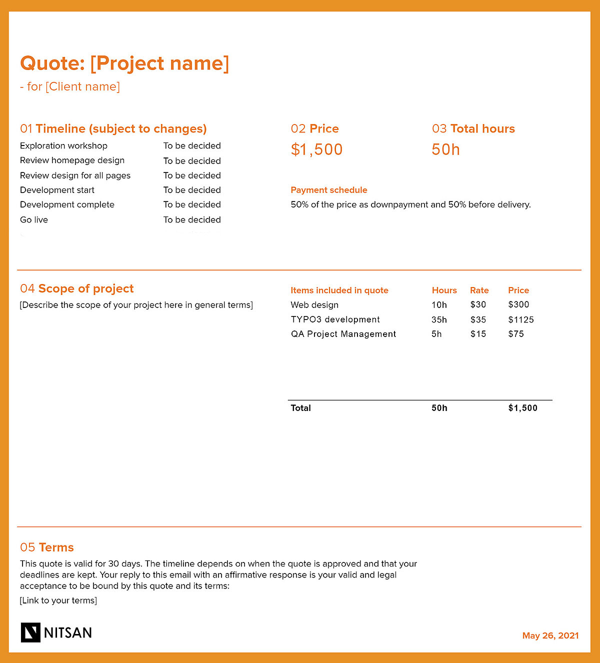 TYPO3 Projekt Schätzung Angebot Vorlage