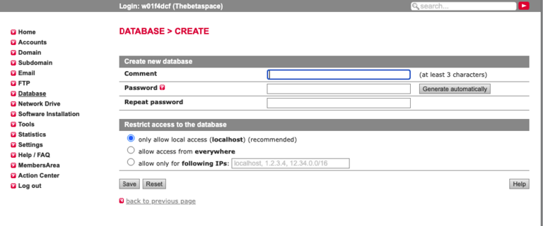 Create new database Create new database