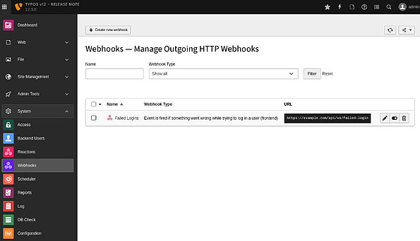 TYPO3 Web hooks Edit out going web hooks