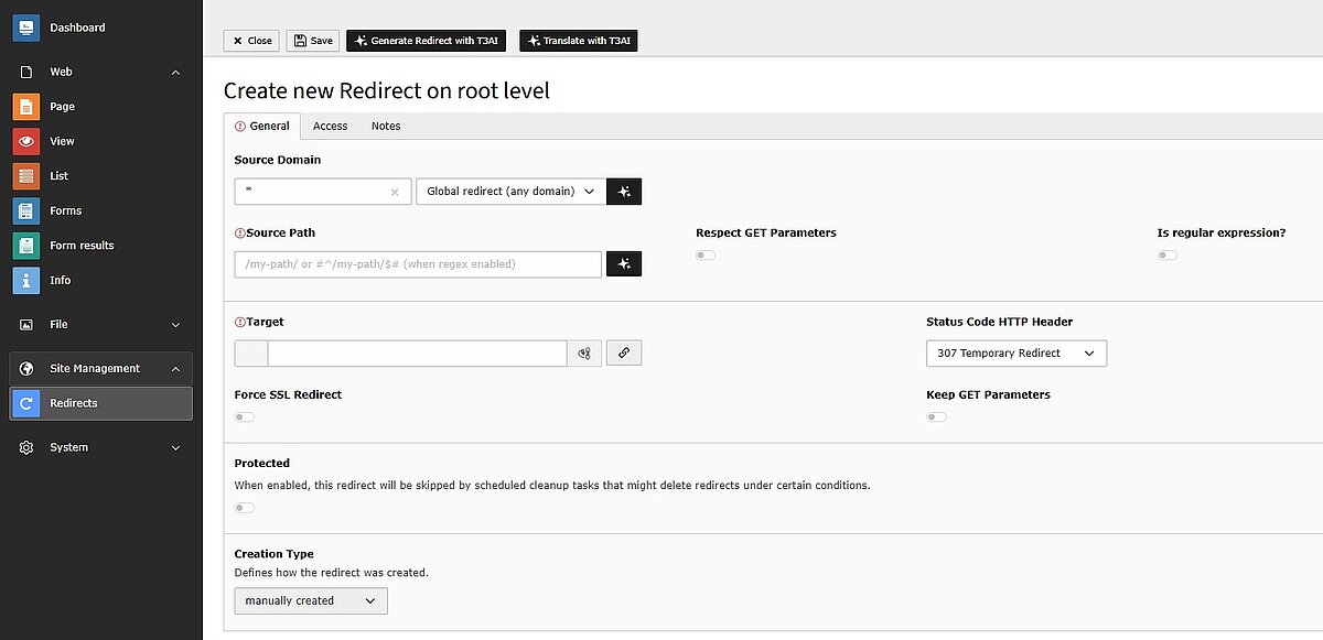 How to set up a redirect in TYPO3