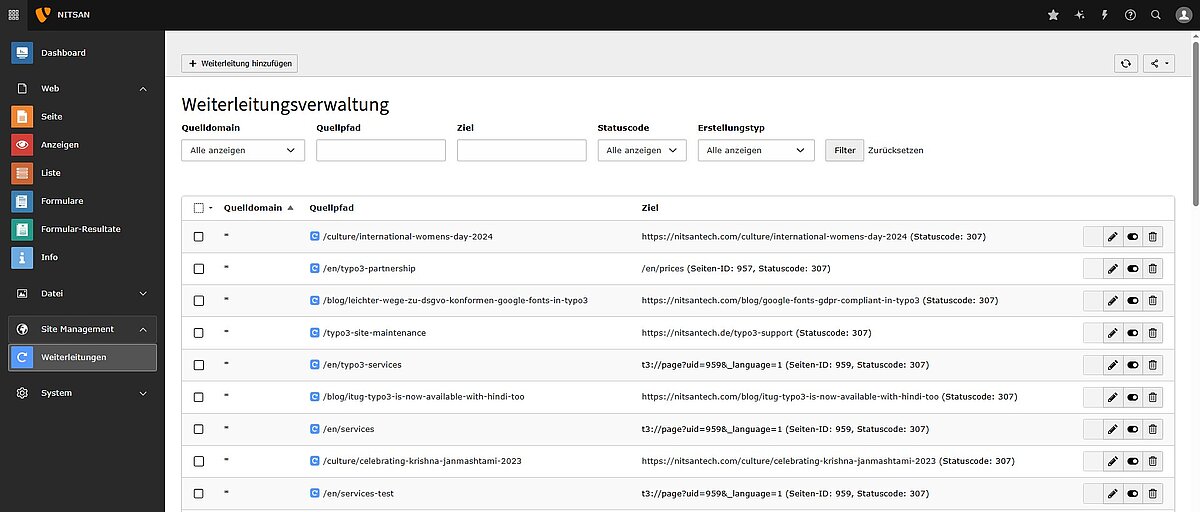 TYPO3 Modul für Redirects