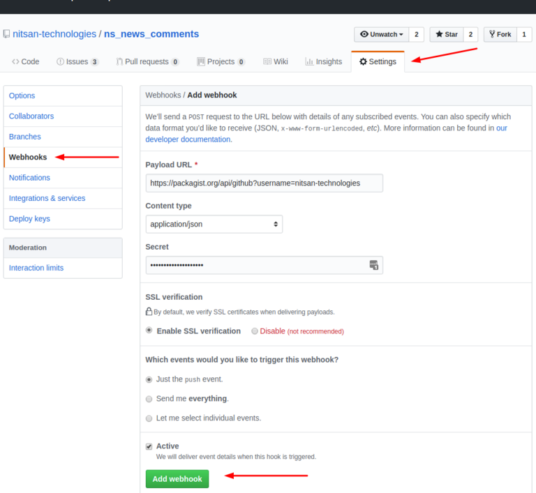 Github repository Webhooks Github repository Webhooks