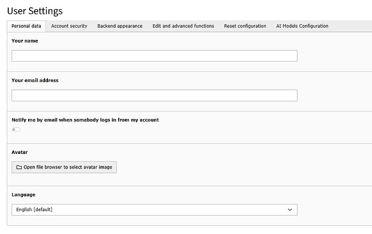 User settings in TYPO3 User settings in TYPO3