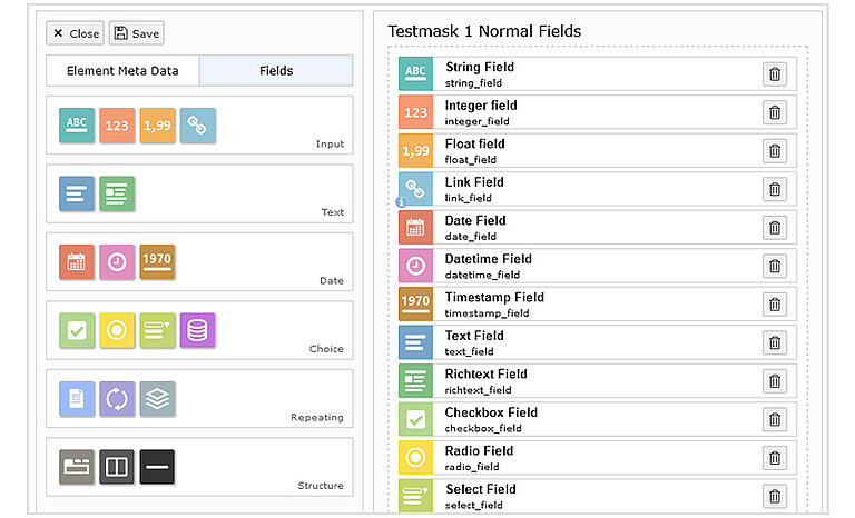 Formular-Konfigurationsbildschirm Formular-Konfigurationsbildschirm