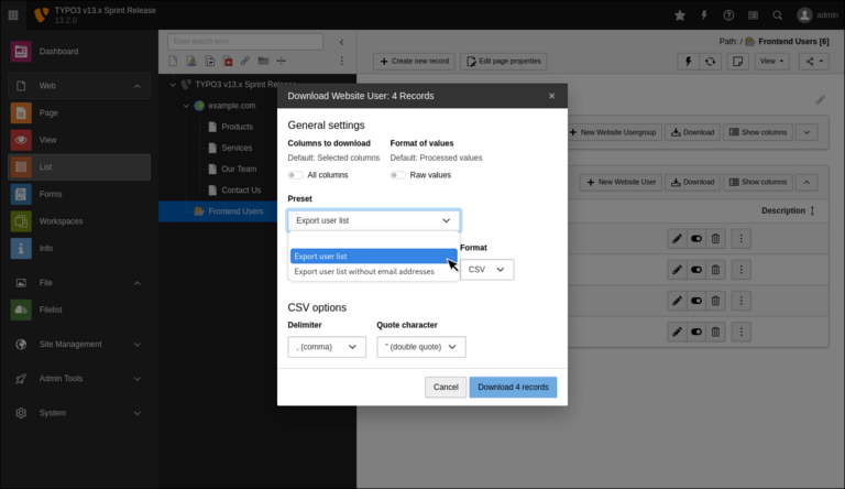 Record list Record list