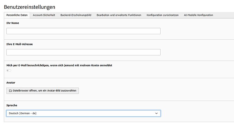 Benutzereinstellungen in TYPO3 Benutzereinstellungen in TYPO3