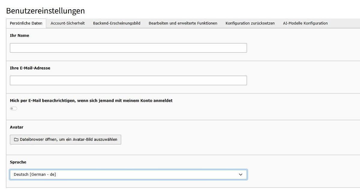 Benutzereinstellungen in TYPO3