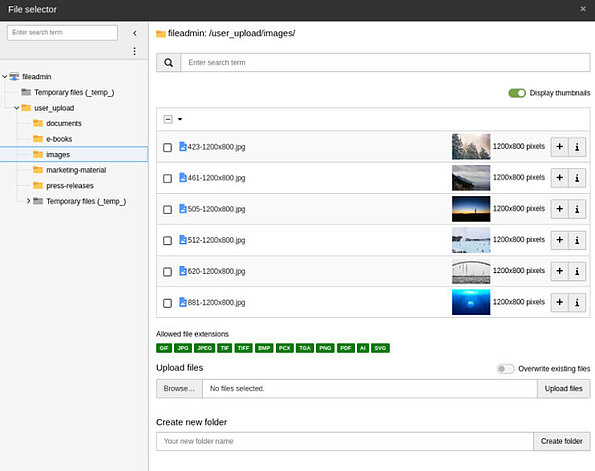 TYPO3 v12.3 Element Browser Funktion Titelansicht Listenansicht