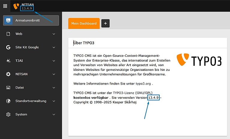 TYPO3 Backend Version Checken TYPO3 Backend Version Checken