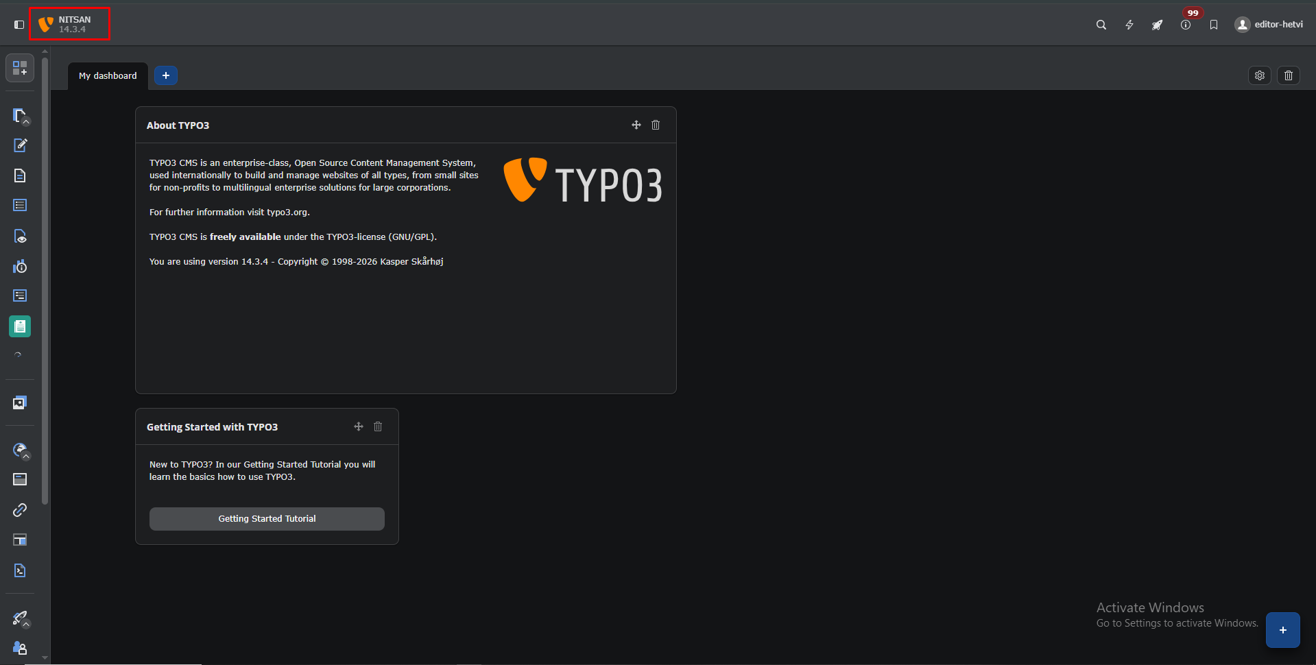 Check the Version in the TYPO3 Backend Check the Version in the TYPO3 Backend