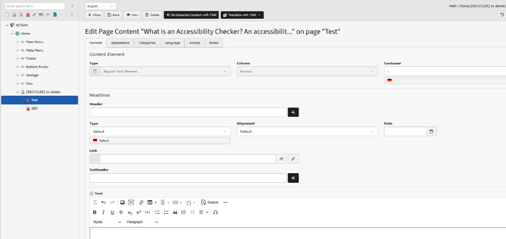 Content Editing Area