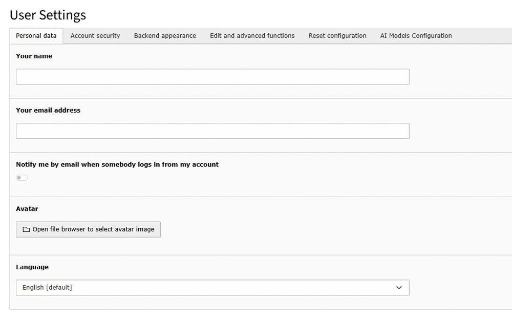 TYPO3 Backend-Konto-Registrierung TYPO3 Backend-Konto-Registrierung