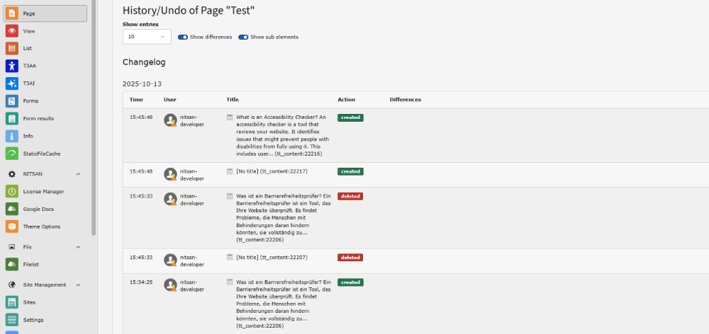 TYPO3 Content History