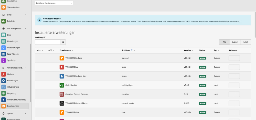 Arbeiten mit TYPO3 Extensions
