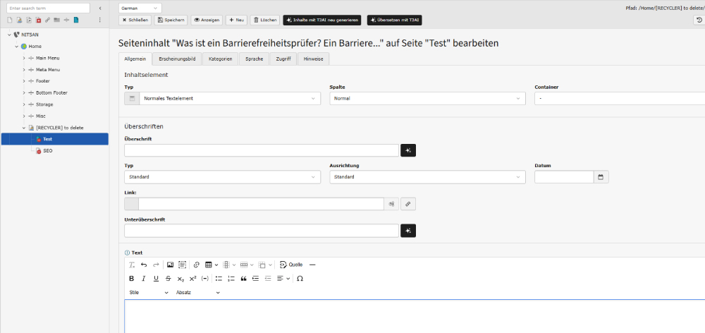 Bearbeitest Website-Inhalte im TYPO3 Backend