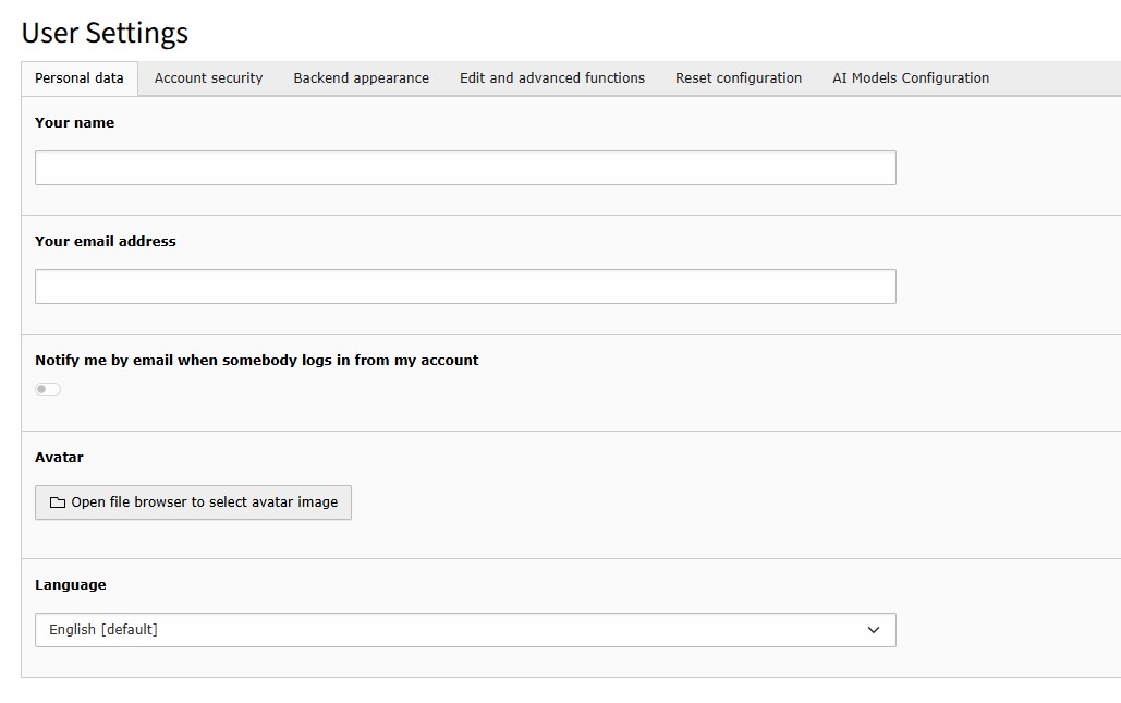 User settings in TYPO3