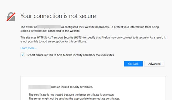 Not having an SSL/TLS certificate Not having an SSL/TLS certificate