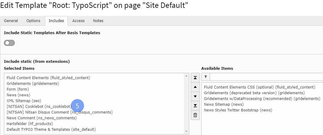 [Translate to German:] Switch to Includes tab and add