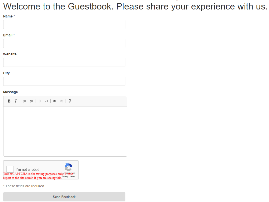 Front-end view of NS Guestbook